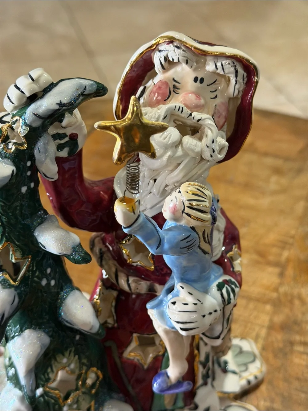 Vtg Blue Sky Heather Goldminc Santa Decorating Tree Little Girl 2002 Tea Lite